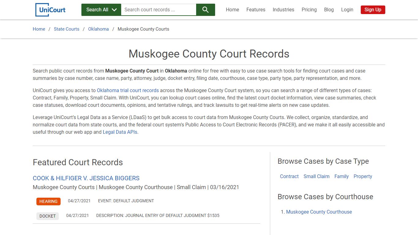 Muskogee County Court Records | Oklahoma | UniCourt